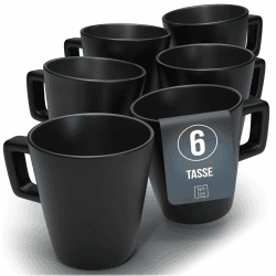 Steingut Geschirrset 6-tlg. Kaffeetassen 6 Personen Manhattan TESTSIEGER, Cooles Urbanes Steingut Tassen Set, Stylisches Tee- und Kaffeebecher Set - Pure Living in matt Schwarz 6-tlg. Set Kaffeebecher Angebot bei HelloDeals