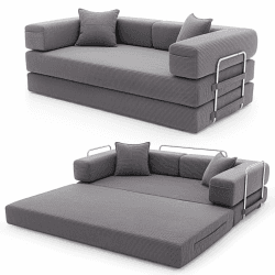 YINIX Cordstoff Schlafsofa 200cm, 5-in-1 Faltbares 3-Sitzer Bodensofa mit Metallrahmen, Modulares Gästebett aus hochdichtem Schaumstoff, Keine Montage (Grau) Angebot bei HelloDeals