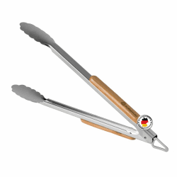 BURNHARD® Lange Edelstahl Grillzange (45 cm) Akazien-Holzgriff, Grill-Zubehör, Aufhänge-Ösen Angebot bei HelloDeals