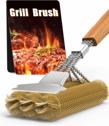 HAZENS Grillbürste Messing mit Edelstahl Schaber, 39cm Holzgriff | Für Gasgrill, Holzkohlegrill, Kugelgrill, Elektrogril und Grillrost Angebot bei HelloDeals