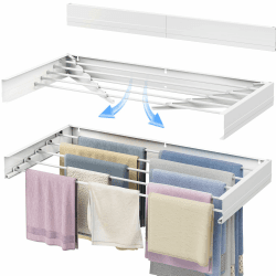 SYKIARIOL Wäscheständer Wandmontage, 97cm Faltbar, Weiß | 97 cm ausziehbare Wandmontage – platzsparend anklappbar, wetterfest für drinnen und draussen. Weiß 97cm Angebot bei HelloDeals