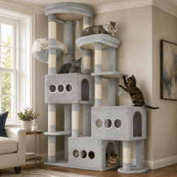 Gitelsnour Kratzbaum 182 cm stabil für Mehrkatzenhaushalt, XXL Katzenbaum mit 3 großen Katzenhöhlen (40x40 cm), 3 Plattformen, Korb und 10 Kratzsäulen, kippsicher, Hellgrau GCT036W Hellgrau 182 cm Angebot bei HelloDeals