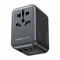 MOMAX Travel Adapter Worldwide, 70W GaN Reiseadapter Weltweit mit 3 USB C and 2 USB A,6-in-1 Worldwide Travel Adapter für EU UK USA Japan (TYP A/G/C/I) | UK/EU/US/AU/JP kompatibles Reise-Essential, 3 USB-C-PD-Anschlüsse und 2 USB-A-Anschlüsse für Laptop, Angebot bei HelloDeals