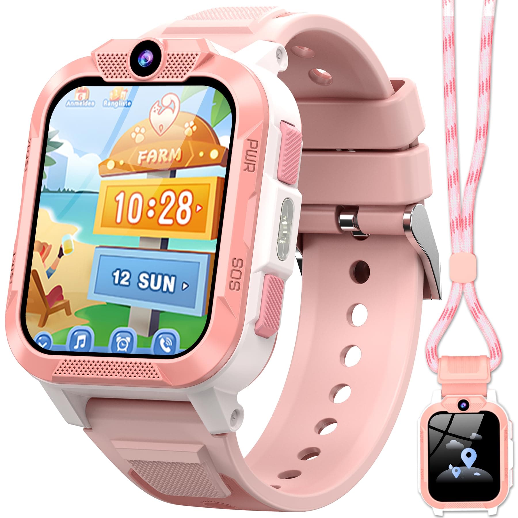 IOWODO Smartwatch Kinder mit GPS & 4G Telefonfunktion, 850mAh 7-Tage Akku, SOS-Notruf, Sprachanruf, Schulmodus, IP68 Wasserdicht, Kinderuhr Geschenk für Mädchen, Rosa Angebot bei HelloDeals