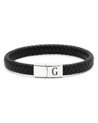 Lederarmband Herren mit Buchstaben Gravur Schwarz Geflochten | Personalisiertes A-Z Buchstaben Armband Edelstahl Magnetverschluss Armbänder Geschenke für Männer Jungs Schulstart Geburtstag Silber G Angebot bei HelloDeals