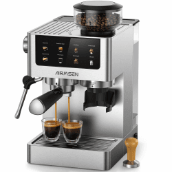 AIRMSEN 20 Bar Siebträgermaschine mit Kegelmahlwerk & Milchschäumer, 1.8L Wassertank, Edelstahl Espressomaschine Kaffeemaschine für Americano, Cappuccino und Latte Moderate Angebot bei HelloDeals
