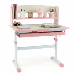 COSTWAY Schreibtisch Kinder, Kinderschreibtisch höhenverstellbar (Rosa) | Schülerschreibtisch mit neigbarer Tischplatte, Regal & Schublade, Jugendschreibtisch Zeichentisch für 3–12 Jahre Kinder 80 x 51 x 104cm Rosa Angebot bei HelloDeals