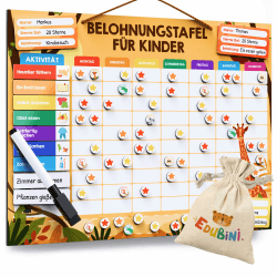 Edubini Belohnungstafel Kinder - [100 Aufgaben + 350 Magnete] - Belohnungssystem für Verantwortung - Family Plan, Montessori Magnettafel, Wochenplaner, Adhs Hilfsmittel - inkl. Tasche, Stift Tafel-Safari Angebot bei HelloDeals