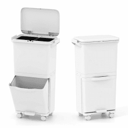 LIFEZEAL 36 L Abfalleimer Küche, Mülleimer auf Rädern mit 2 Ebenen, Abfallbehälter mit Pedal & neigbarem Unterschrank, Treteimer für Küche, Esszimmer, Wohnzimmer, Weiß Weiß 36L Angebot bei HelloDeals