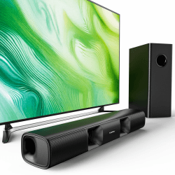 Saiyin 90W 2.1-Kanal Soundbar mit Subwoofer für TV Geräte | knackige Stimmen & tiefe Bässe, optischer/AUX/Bluetooth-Eingang, für TV/PC/Projektor, Wandmontierbar 18 Zoll mit subwoofer Angebot bei HelloDeals