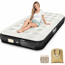 HiiPeak Luftmatratze Selbstaufblasend - Luftbett 1 Person mit Integrierter Elektrischer Pumpe Aufblasbare Matratze 25cm Hoch aus Dickem PVC mit Weicher Suede Oberfläche Gästebett Campingbett Einzel 25 cm Angebot bei HelloDeals