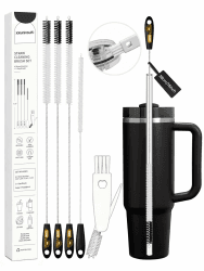 Strohhalm Bürste, 38 cm extra lang, 5-teilig für Stanley 40 oz Cup,Schwarz | StrohReinigungsbürste: 4 Cleaning Bürsten in 6/8/10/12 mm +3-in-1 Becherdeckel Reinigungsbürste für Owala, Yeti 20–40 oz Angebot bei HelloDeals