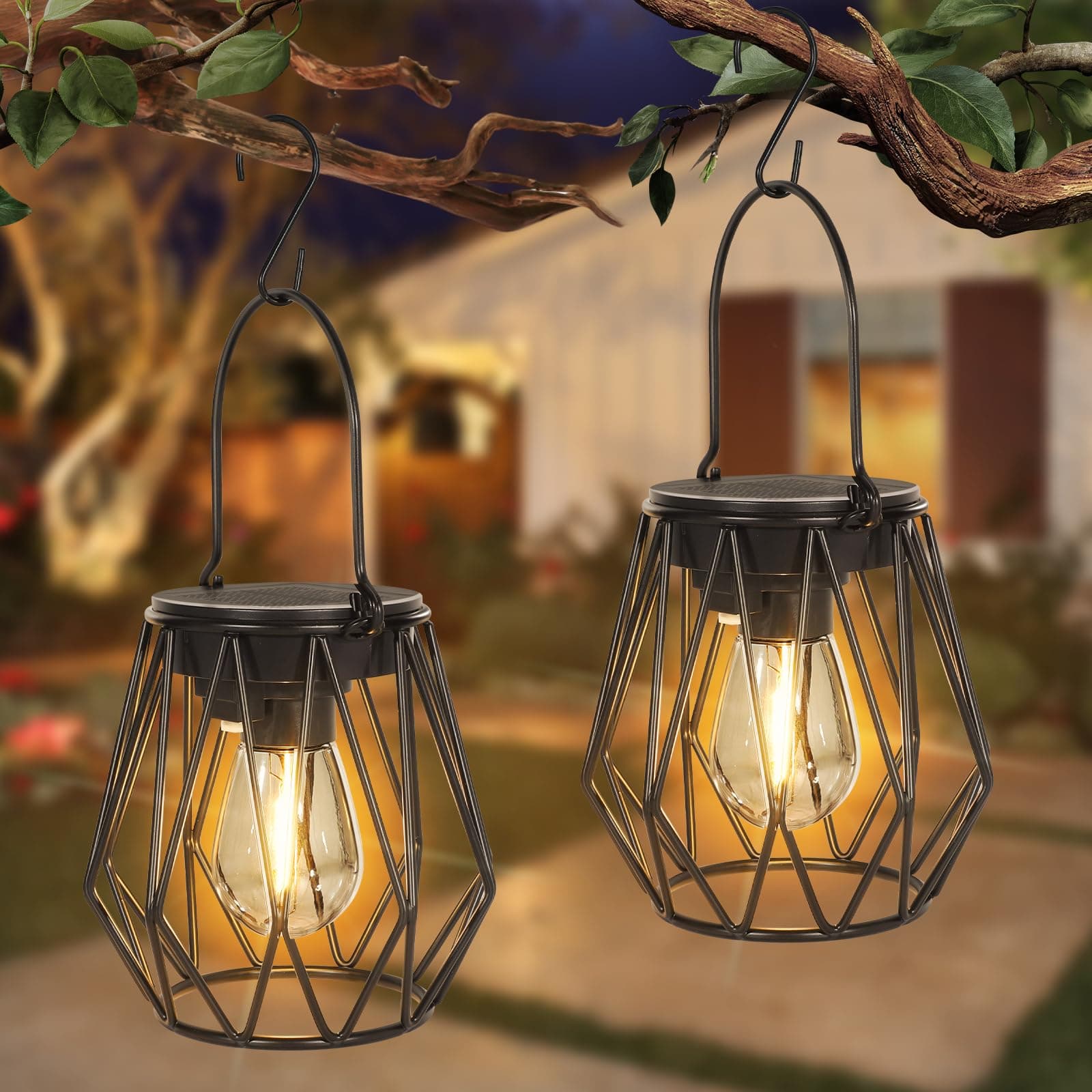 Solarlampen für Außen Hängend & Stehend, IP65 Wasserdicht 2 Stück | Solarleuchten Metall Warmweiß, Solar Laterne mit Diamant-Design, Solar Laternen für Draußen Garten Balkon Terrasse Hof Rhombusartiger-schwarz Angebot bei HelloDeals