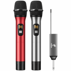 TONOR Drahtloses Mikrofon, UHF Dual Kabelloses Metall Dynamisches Mikro System mit wiederaufladbarem Empfänger, für Karaoke, Hochzeit, DJ, Party, Rede, Kirche, Klassen, 60m (TW630), Silber & Rot Grau & Rot Angebot bei HelloDeals