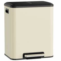LIFERUN Mülleimer 2 Fächer, Mülltrennsystem 2 x 15 L,Sandbeige | Abfalleimer Küche aus Edelstahl, Softclose Deckel, Inneneimer Abnehmbar mit Griffe,Doppelfach Treteimer,für Single-Wohnung Angebot bei HelloDeals