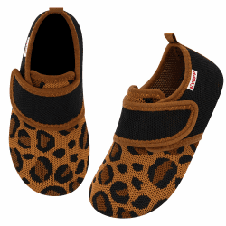 Kyopp Hausschuhe Kinder Barfussschuhe Klettverschluss für Jungen Mädchen | Atmungsaktiv Breite Pantoffeln, Rutschfest Kindergarten Slippers, Barfuß Hausschuhe Kinder, Weich Unisex Slippers 32/33 EU Leopardenmuster Braun Angebot bei HelloDeals