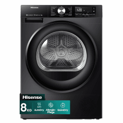 Hisense DH3S802BB3 Kondenstrockner mit Wärmepumpe / 8KG / 16 Programme/ConnectLife/Autodry/QuickDry/Allergie-Pflege/Auffrischen/TwinAir/DelayEnd/Feuchtesensor/EEK: C/Schwarz Angebot bei HelloDeals