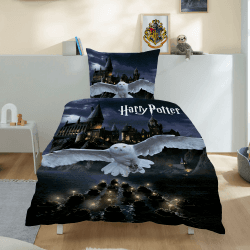 Familando – Harry Potter Bettwäsche-Set (2-teilig) – Decken- & Kissenbezug 135x200 cm & 80x80 cm mit Reißverschluss – Flanell aus 100% Baumwolle – Wendemotiv Hedwig & Hogwarts – Öko-TEX Zertifiziert Angebot bei HelloDeals