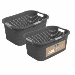 Rotho Country Wäschekorb 2er-Set 40 L Wäschesammler Kunststoff Anthrazit Angebot bei HelloDeals