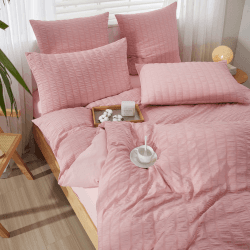 Seersucker Bettwäsche 135x200 4teilig Rosa Gestreift Sommer Rosa 135 x 200 cm 4 Angebot bei HelloDeals
