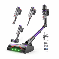 Akku Staubsauger 90Min, 600W 58000Pa Staubsauger Kabellos mit 90° Top-Adapter, Selbststehender Akkusauger mit Smart LED Display und Ladestation, Akkusauger für Teppich, Hartboden und Tierhaare Purpur Angebot bei HelloDeals