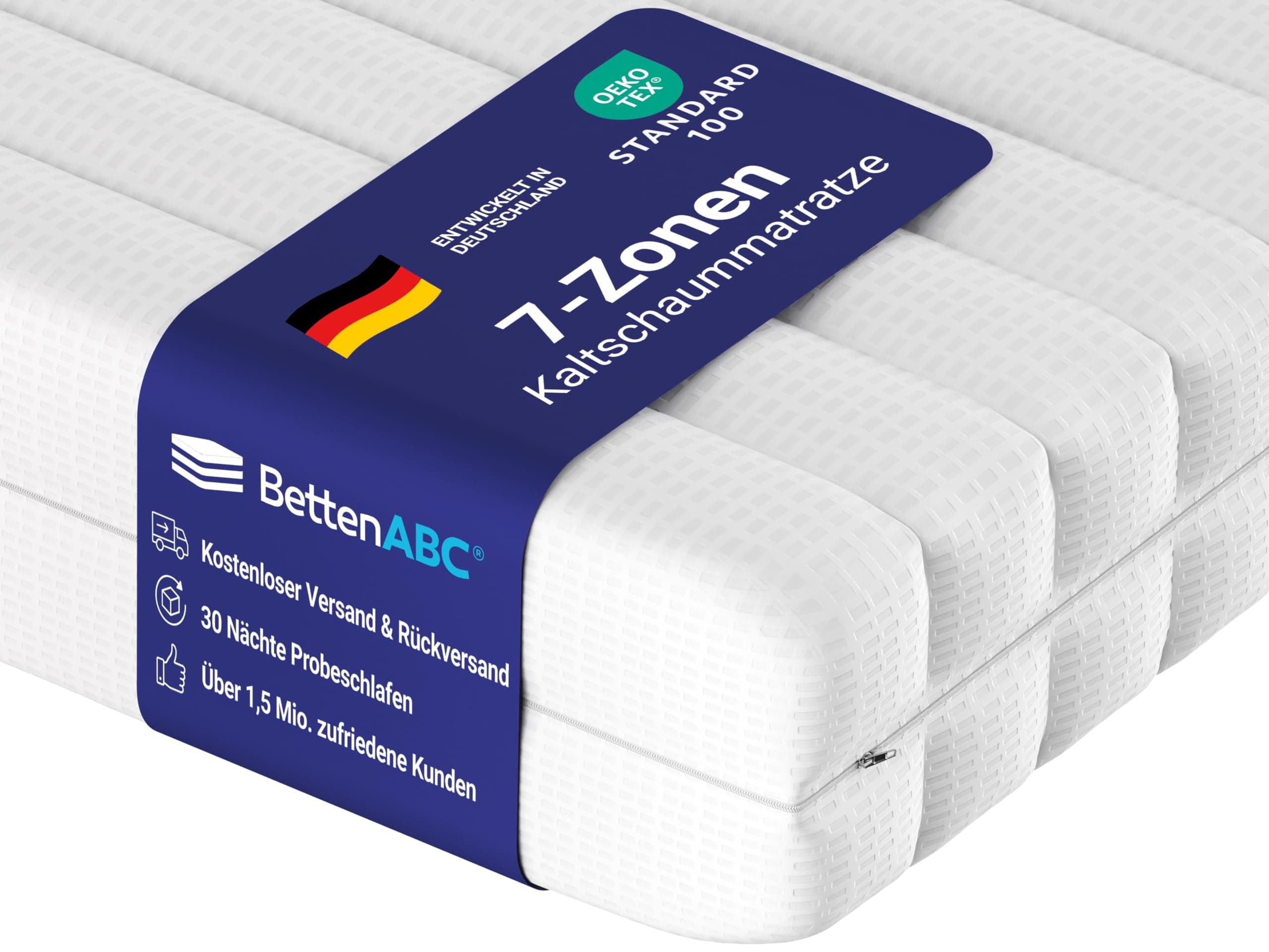 BettenABC - Matratze (KSP-500) - 90x200 cm (H3) - 7-Zonen Matratze aus Kaltschaum - Hypoallergen & Antibakteriell - Oeko-TEX® Zertifiziert - Bezug abnehmbar & waschbar - Lieferung per Paket 90 x 200 cm H3 (Mittelfest) - 16 cm Höhe Angebot bei HelloDeals
