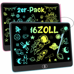 Groß LCD Schreibtafel für Kinder 16 Zoll, 2 Stück Bunte Maltafel Blau Rosa Angebot bei HelloDeals