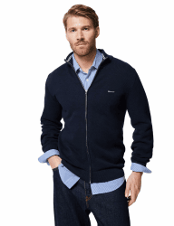 Gant Herren Cotton Pique Zip Cardigan Strickjacke (1er Pack) XXL Evening Blue 1 Angebot bei HelloDeals