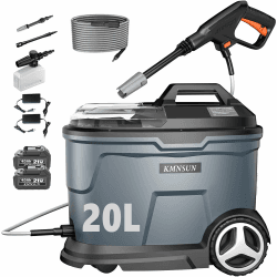 Hochdruckreiniger mit Wassertank, 20 L Akku Hochdruckreiniger mit Wassertank, Debiet: 4 L/min, max. 60 bar, 4000 mAh Accu x 2, Ladegerät x 2, Schaumdüse, 5 m Slang Angebot bei HelloDeals