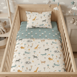 Familando – Baby Bettwäsche-Set (2-teilig) – Decken- & Kissenbezug 100x135 cm & 40x60 cm mit Reißverschluss – 100% Baumwolle Renforcé – Wendemotiv mit Safari-Tieren – Öko-TEX Zertifiziert Angebot bei HelloDeals