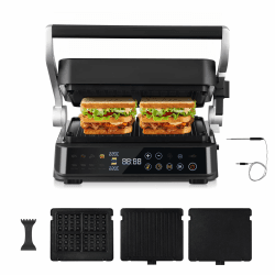 AMZCHEF XL Kontaktgrill 4-in-1 mit Temperaturfühler & GrillBoost 280℃ XL Silber & Schwarz Angebot bei HelloDeals