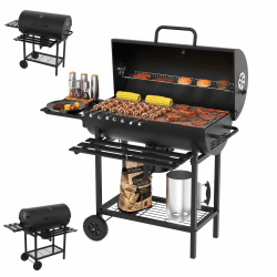 Huacan Holzkohlegrill Groß mit Deckel und Gusseisen Grillrost, Edelstahl Kohlegrill Wagen mit 2 Holzplattenhalter, Rädern und Heißschutzgriff. Grillofen für Garten, Terrasse, Camping 112 * 63 * 97CM Skl-ky Grillofensatz Angebot bei HelloDeals