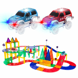 PicassoTiles 80 Teile Magnetische Rennbahn mit 2 LED-Rennwagen, ab 3 Jahren 80PC Angebot bei HelloDeals