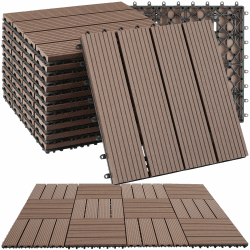 tectake® WPC Holzfliesen, 31x31 cm, Holzoptik Fliesen wetterfest, 11er Set = 1,0571 m², Bodenbelag für Wintergarten, Bodenfliesen, Balkonboden, Boden Terrassenfliesen mit Klicksystem, Drainage - braun 11er Set Wpc - Braun Angebot bei HelloDeals