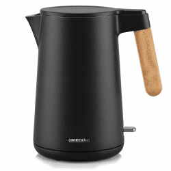 Arendo - Wasserkocher Edelstahl – 1,5 Liter - 2200 Watt – Doppelwand-Design – 360° Controller – BPA-frei – Überhitzungs- und Trockengehschutz - Schwarz Matt - GS geprüfte Sicherheit A: Schwarz Heller Griff Angebot bei HelloDeals