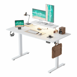 Agilestic Höhenverstellbarer Schreibtisch mit flexiblem Monitorständer Weiß 140 x 60 cm mit Regal+LED Angebot bei HelloDeals
