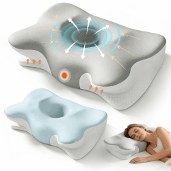 EASICUTI Nackenkissen Kopfkissen, Ergonomisches Kissen mit 2 kühlenden Waschbaren Bezügen Memory Foam Nackenstützkissen Schmetterlingskissen für Seiten, Rücken & Bauchschläfer, 2 Höhenstufen Grau+blau Angebot bei HelloDeals