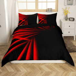 Homemissing Abstrakte Ombre Streifen Bettwäsche Set 135x200cm Rot und Schwarz Bettbezug für Jungen Männer Erwachsene Teenager Luxus Einfache Moderne Geometrische Kunst Betten Zimmer Dekor Rot Schwarz 135x200+80x80x1 Angebot bei HelloDeals