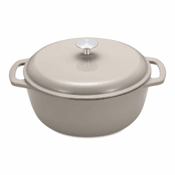 Amazon Basics Schmortopf Rund aus Emailliertem Gusseisen mit Deckel, 4,1 L, Leinengrau 4.1 L Leinengrau Angebot bei HelloDeals