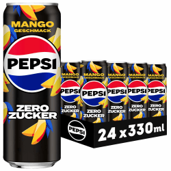 Pepsi Zero Zucker Mango, Das zuckerfreie Erfrischungsgetränk von ohne Kalorien, Koffeinhaltige Cola mit Mango Geschmack in der Dose, EINWEG (24 x 0.33 l) (Verpackungsdesign kann abweichen) Angebot bei HelloDeals