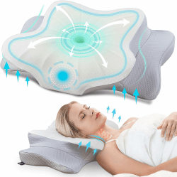 DONAMA Nackenkissen Memory Foam, Ergonomisches Kopfkissen, 6-Zonen Grauweiß 63 x 38 x 14 cm Angebot bei HelloDeals