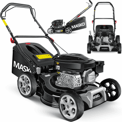 MASKO® Benzin Rasenmäher 3in1 | 42 cm Schnittbreite | 7- fache Schnitthöhenverstellung | 4 Takt OHV Motor 3,4 PS | 50 Liter Fangkorb Schnittbreite 42cm Schwarz / Grau Angebot bei HelloDeals