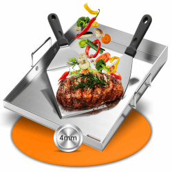 Plancha Grillplatte Edelstahl 40x30cm (4mm) für Gasgrill & Holzkohlegrill – Geschlossene Ecken, Fettablauf, Rostfrei – mit Tragebügel & 2 Spachtel – Camping & Garten 40 x 30 x 4 cm Angebot bei HelloDeals