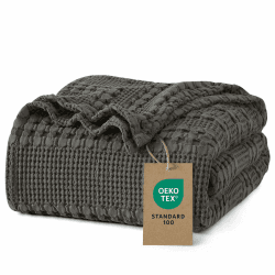 PHF 100% Baumwolle Waffledecke Kuscheldecke 130x150cm, Oeko-TEX® Zertifiziert - Hotelwäschequalität - Ideal für Sofa Couch Bett, leicht & atmungsaktiv, Anthrazitgrau (Charcoal Grey) Anthrazitgrau 130x150cm Angebot bei HelloDeals