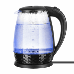 Lehmann LHOEK-2220C Glas-Wasserkocher für die Küche 2L, 2200W elektrischer Wasserkocher aus Glas, Wasserkessel mit beleuchtetem Tank und verziertem Sockel, Schnelles Kochen und große Kapazität Angebot bei HelloDeals