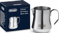 De'Longhi Milchkännchen DLSC060, Milchkännchen für manuelles Aufschäumen, ergonomischer Griff, Kapazität 350 ml, Edelstahl Angebot bei HelloDeals