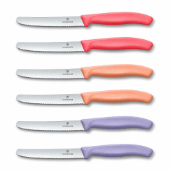 Victorinox Frühstücksmesser Set, 6-teilig, 11cm Wellenschliff, Farbig Rot Violett, Orange, Pink Angebot bei HelloDeals
