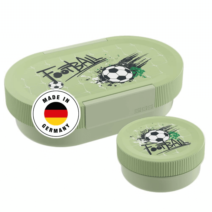 Sigg - Lumo Kinder Lunchbox Set 2 - Brotdose Kinder mit Fächern - Mikrowellen- & Spülmaschinengeeignet - BPA-frei - Leicht - Für Schule, Kita & Freizeit - 800ML Lunchbox Plus Football Splash Angebot bei HelloDeals