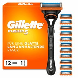 Gillette Fusion 5 Rasierer Herren, Nassrasierer, Metall, Schwarz Rasierer + 12 Klingen Angebot bei HelloDeals