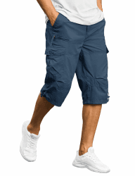 TACVASEN Herren Kurze Hosen 3/4 Cargo Shorts Baumwolle Sommer Dreiviertel Bermuda Cargohose Arbeitshosen mit Taschen 34 Blau Angebot bei HelloDeals